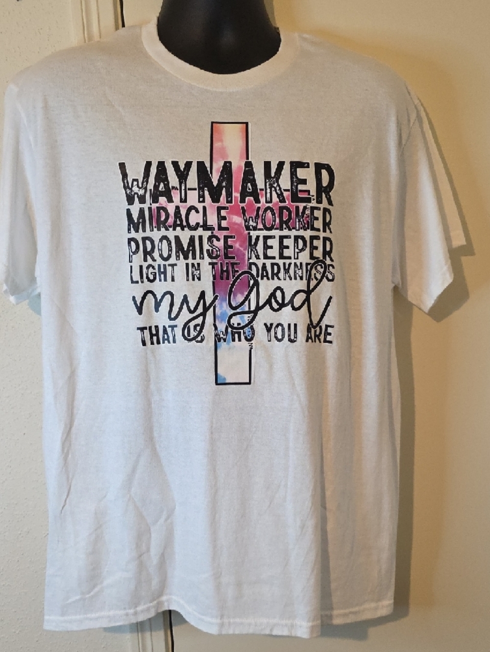 Gildan White Tee with Pink and Blue Cross Graphic - Picture 6 of 8